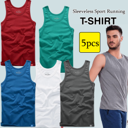 5 pcs Men Summer Fashion Style Cotton Solid Sleeveless Sport Running Vest Tank Top, TK01